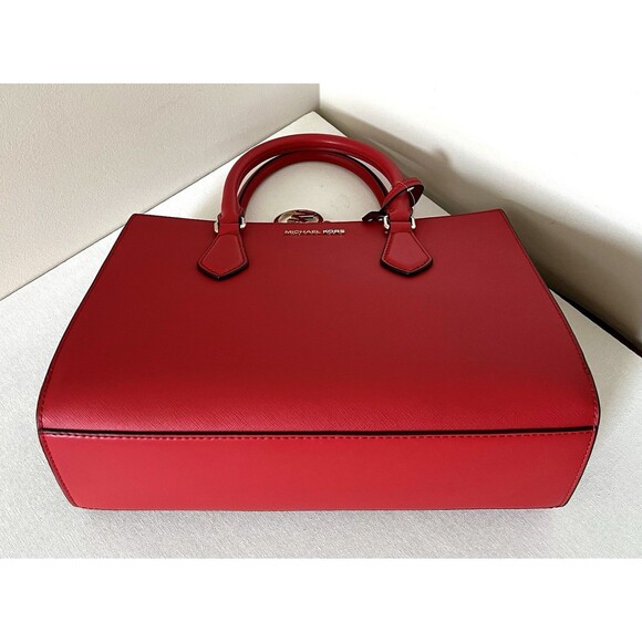 New Michael Kors Sheila Medium Saffiano Vegan Leather Satchel Bright Red - Picture 6 of 8